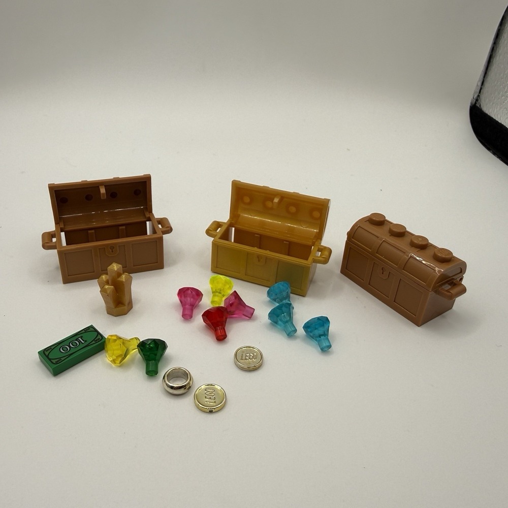 (LOT of 3) LEGO Treasure Chests Tan & Brown WITH GOLD & GEMS MONEY $$